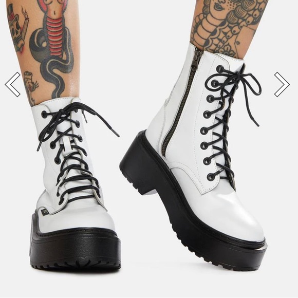 ROC Boots Australia Tomboy White Leather Combat Boots - Picture 4 of 5